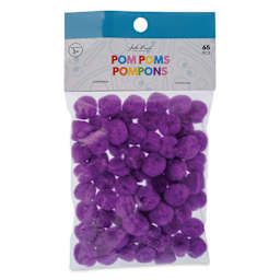 John Bead Pom Poms - Pkg of 100, Purple, 1" front of packaging