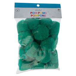 John Bead Pom Poms - Pkg of 20, Dark Green, 2" front of packaging