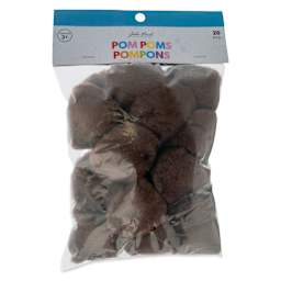 John Bead Pom Poms - Pkg of 20, Brown, 2" front of packaging