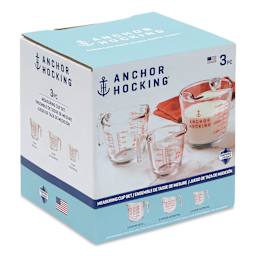 Anchor Hocking Glass Measuring Cup Set packaging angled view