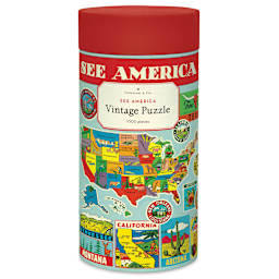 Cavallini Vintage See America 1,000 Piece Puzzle front of packaging