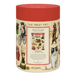 Cavallini Vintage Cats 240-Piece Mini Puzzle - 10-1/2" x 14", back of packaging