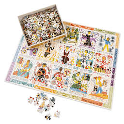 Women in Art 500 Piece Puzzle, Completed puzzle with pieces