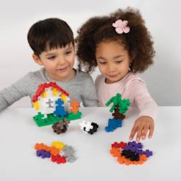 Plus-Plus Big Learn To Build Set, Children With Constructed House and Tree