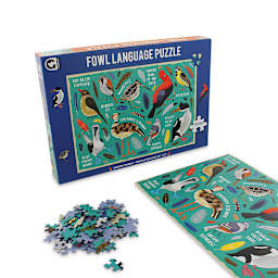 Ginger Fox Fowl Language 1,000 Piece Puzzle, box with puzzle pieces