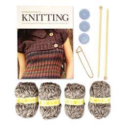 SpiceBox Introduction to Knitting Kit (book, yarn, knitting needles, buttons, and stitch holder)