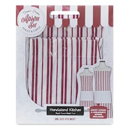 Handstand Kitchen Adult and Youth Apron Boxed Set - Classic Striped (Inside Packaging)