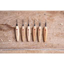 Flexcut Mixed Profile Micro Tool Set - out of packaging on workbench