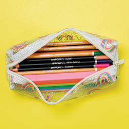 artPOP! Rainbow Pencil Case - Pastel, filled with pencils