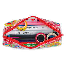 artPOP! Rainbow Pencil Case - Primary, filled with art supplies