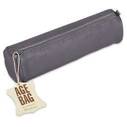 Clairefontaine Round Leather Pencil Cases - Side view of closed Grey Pencil Case