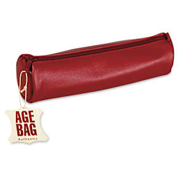 Clairefontaine Round Leather Pencil Cases - Side view of closed Red Pencil Case
