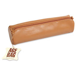 Clairefontaine Round Leather Pencil Cases - Side view of closed Tan Pencil Case