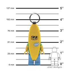 LEGO Iconic LED Keychain Light - Banana Guy, scaled next to standard minifigure