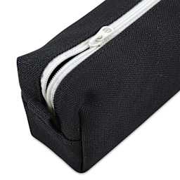 Luddite Canvas Box Pen Case - Black, partially unzipped