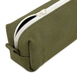 Luddite Canvas Box Pen Case - Khaki Green, partially open