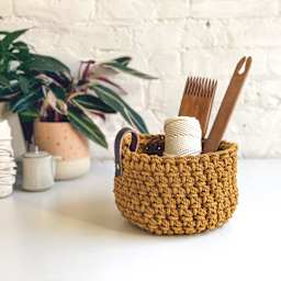 Chelsea Rope Basket Making Kit, finished rope basket filled with supplies
