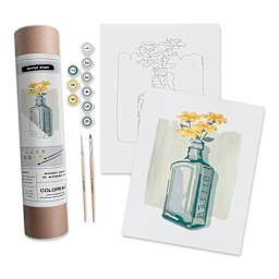 Coloready Paint by Number Kit - Bottle Study, kit contents with finished example