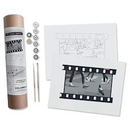 Coloready Paint by Number Kit - City Street Vignette, kit contents with finished example