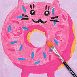 Brea Reese Vivid Mini Paint-by-Number Kit - Cat Donut, finished painting