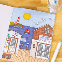 Elyse Breanne Coastal Americana Coloring Book, dock with lighthouse