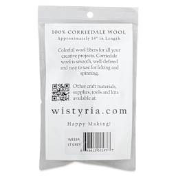Wistyria Editions 100% Wool Roving - Light Grey, 14" - back of packaging