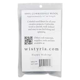 Wistyria Editions 100% Wool Roving - Soft Grey, 14" - back of packaging