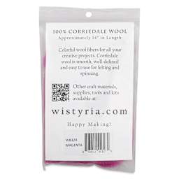 Wistyria Editions 100% Wool Roving - Magenta, 14" - back of packaging