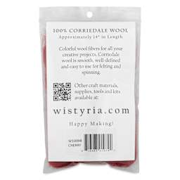 Wistyria Editions 100% Wool Roving - Cherry, 14" - back of packaging