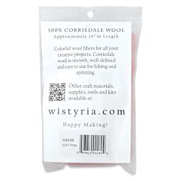 Wistyria Editions 100% Wool Roving - Soft Pink, 14" - back of packaging
