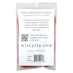 Wistyria Editions 100% Wool Roving - Chili Pepper, 14" - back of packaging