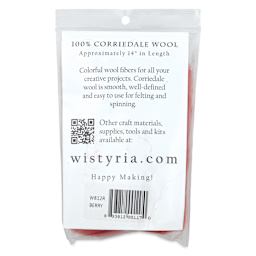Wistyria Editions 100% Wool Roving - Berry, 14" - back of packaging