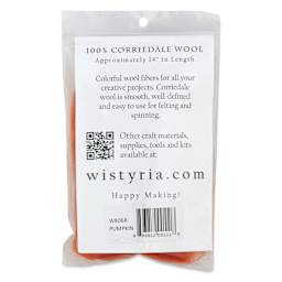 Wistyria Editions 100% Wool Roving - Pumpkin, 14" - back of packaging