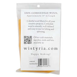 Wistyria Editions 100% Wool Roving - Marigold, 14" - back of packaging