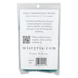 Wistyria Editions 100% Wool Roving - Teal, 14" - back of packaging