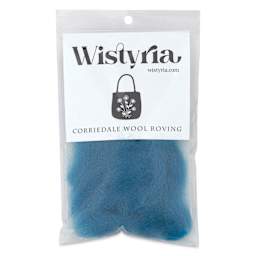 Wistyria Editions 100% Wool Roving - Lagoon, 14" - back of packaging