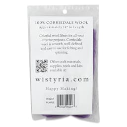 Wistyria Editions 100% Wool Roving - Purple, 14" - back of packaging