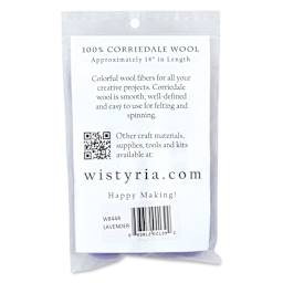 Wistyria Editions 100% Wool Roving - Lavender, 14" - back of packaging