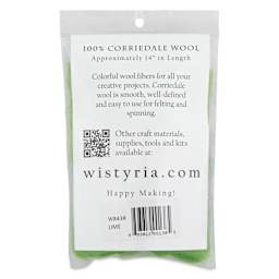 Wistyria Editions 100% Wool Roving - Lime, 14" - back of packaging