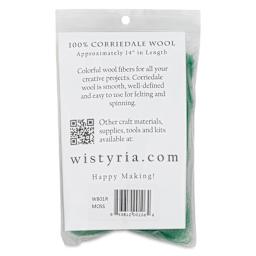 Wistyria Editions 100% Wool Roving - Moss, 14" - back of packaging