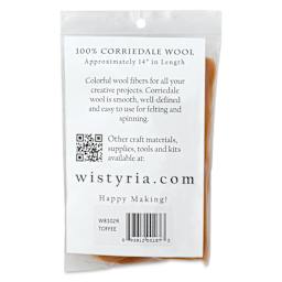 Wistyria Editions 100% Wool Roving - Toffee, 14" - back of packaging