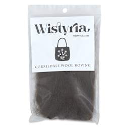 Wistyria Editions 100% Wool Roving - Dark Grey Brown, 14" - front of packaging