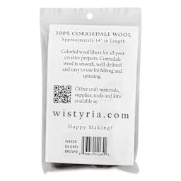Wistyria Editions 100% Wool Roving - Dark Grey Brown, 14" - back of packaging