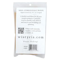 Wistyria Editions 100% Wool Roving - Camel, 14" - back of packaging