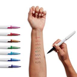 Bic BodyMark Fine Tip Temporary Tattoo Markers - Set of 8, Assorted Colors (Temporary Tatto Markers shown with swatches on model)
