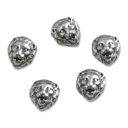 John Bead Antique Stainless Steel Beads - Lion Head 2, 11 x 12 mm, Pkg of 5, facing forward