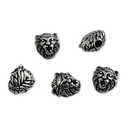 John Bead Antique Stainless Steel Beads - Lion Head 1, 10 x 11 mm, Pkg of 5