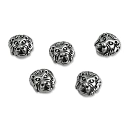 John Bead Antique Stainless Steel Beads - Lion Head 3, 11 x 12 mm, Pkg of 5, facing forward