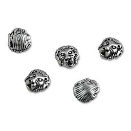 John Bead Antique Stainless Steel Beads - Lion Head 3, 11 x 12 mm, Pkg of 5