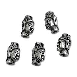 John Bead Antique Stainless Steel Beads - Buddha 2, 14 x 9 mm, Pkg of 5, facing sideways